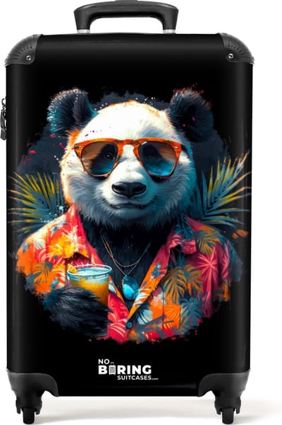 NoBoringSuitcases.com® - Handbagage koffer lichtgewicht - Reiskoffer trolley - Panda als tropische straatkunst - Rolkoffer met wieltjes - Past binnen 55x40x20 en 55x35x25