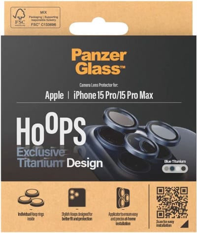 PanzerGlass Optical Hoop Rings Geschikt voor Apple iPhone 15 Pro / 15 Pro Max - Camera Lens Protector Glas - Schokbestendig - Krasbestendig - met Applicator - Titanium Blauw