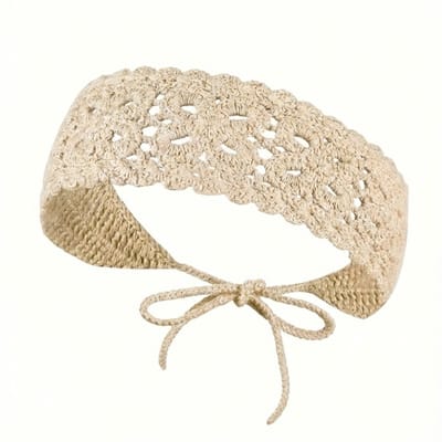Taupe gehaakte haarband met striksluiting – bohemian hoofdband van katoen – haakwerk haaraccessoire voor dames – geschikt voor festivals, zomeroutfits en dagelijks gebruik