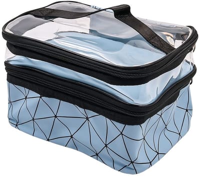 Dailygoods- Make-uptas Dubbellaags - Toilettas - Reistoilettas - Waterdicht - Blauw - 17x23x16cm