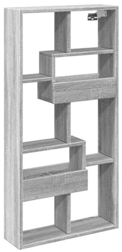 Wandkast Hout - Opbergkast Keuken - Ruimte Besparen - Zwevend Ontwerp - 50x15x100cm - Grijs Eiken