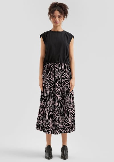 Lange geprinte viscose rok met geplooide taille dames QS