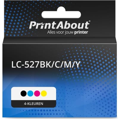 PrintAbout huismerk Inktcartridge LC-527BK/C/M/Y 4-kleuren Multipack Geschikt voor Brother