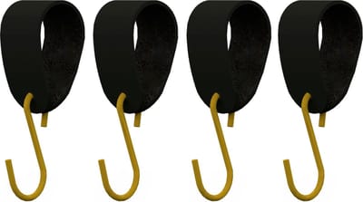 S-haakje Goud + leren hanger: ZWART - Maat M - set van 4 (S-haakjes - kapstokhaakje - handdoekhaakje - kapstokhaak - ophanghaken - S-haken)