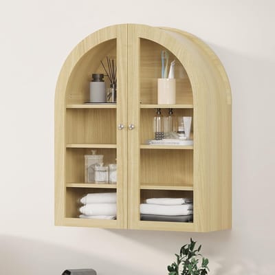 Compacte Wandkast met Boogdesign en Acryl Deuren - Hangende Opbergkast met 4 Niveaus - Voor Badkamer, Keuken & Toilet