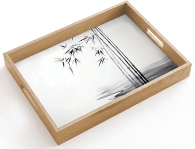 Dienblad hout 40x30 cm - Schootdienblad - Bamboestammen - Water - Minimalistisch - Wit - Borrelplank rechthoek - Plateau dienbladen