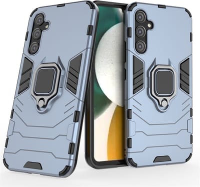MobyDefend Hoesje - Geschikt voor Samsung Galaxy A34 - Dubbelgelaagde Pantsercase Met Standaard - Blauw