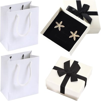 Kleine Cadeau Dozen met Strik, 7.5 x 7.5 x 3.5 cm, Inclusief 2 Cadeauzakjes voor Verjaardag, Kerst en Bruiloft