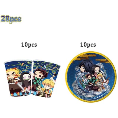 Kimetu No Yaiba Kinder Verjaardagsfeest Decoratie Tafelgerei Papieren Bekers Borden Servetten Demon Slayer Thema Babyborrel Jongens Benodigdheden blue