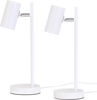 Glitzerlife - Tafellamp Bureaulamp - 2 stuks Nachtlampje - 350° draaibaar 90° kantelbaar - GU10 leeslamp - metalen design - modern slaapkamer bureau lamp - Ø12cm - Wit
