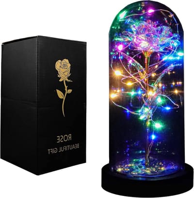 Glazen Koepel Roos - Eeuwige Roos LED Bloem - Romantisch Cadeau - Kleurrijk LED Licht