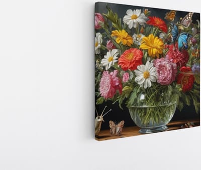 Saammp Canvas Schilderij - Vaas met bloemen - Kleurrijk - Natuur - 20x20 - Foto op canvas - Wanddecoratie - Muurdecoratie Woonkamer - Kantoor Decoratie