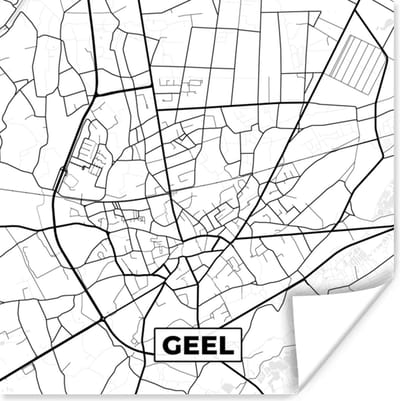 Poster Plattegrond – Geel – Zwart Wit – Stadskaart - Kaart - België - 100x100 cm XXL
