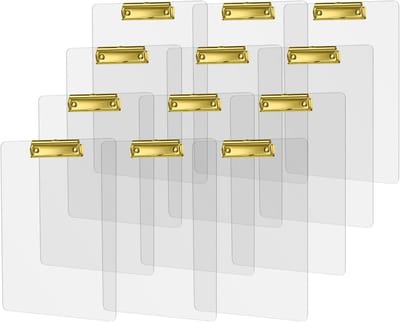 Schrijfmappen met Gouden Metaalklip, Transparante Acryl Clipboard A4 Grootte, Set van 12 voor Professioneel Gebruik