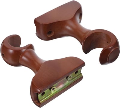 Houten Gordijnroede Beugels - Roedehouders Draperij - Gordijnen Ophangen - Massief Hout Constructie - 2 Stuks - Khaki