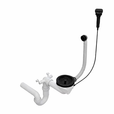 QLS Automatische Sifon 3 1/2 inch afvoer voor enkele spoelbak Zwart Roestvrij staal PVC 11431
