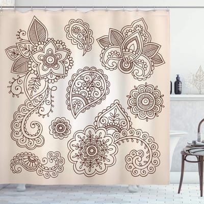 ABAKUHAUS henna douchegordijn – Monochroom Paisley – 175x180 cm – beige bruin, waterafstotend