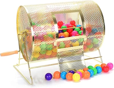Loterij Box - Bingo Drum - Loterij Trekkingen - Stevige Metalen Frame - 47x28x29cm - Messing