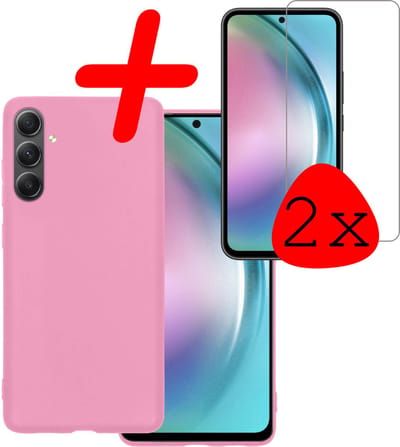 Hoesje Met 2x Screenprotector - Geschikt voor Samsung Galaxy A54 - Sterk & Shockproof - Back Cover - Siliconen Case - Telefoon Hoes - Lichtroze