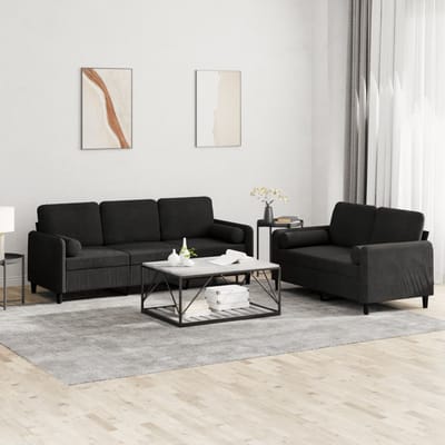 vidaXL - 2-delige - Loungeset - met - kussens - fluweel - zwart