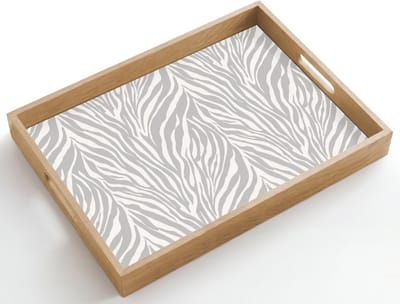 Dienblad hout 50x35 cm - Schootdienblad - Zebra - Motief - Grijs - Borrelplank rechthoek - Plateau dienbladen
