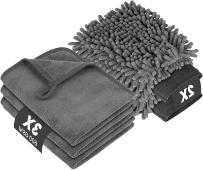 Complete Auto- en Huishoudwas Set met 3 Microvezeldoeken, 2 Chenille Doeken en 600 GSM Droogdoeken, Hoog Absorberend en Krassenvrij voor Grondige Reiniging en Drogen, 40 x 30 cm