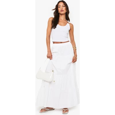 boohoo Dames Lange popeline gelaagde maxirok | Wit | Maat: 40