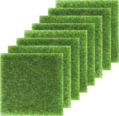 Miniatuurtuin grasmat voor modelbouw - 8 stuks kunstgras om te knutselen - kunstmos voor buiten - micro-landschap 15 x 15 cm