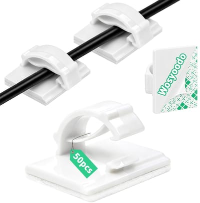 Dailygoods- Kabelclips Zelfklevend 50 Stuks - Kabelbinder - Kabelorganiser - Kabelmanagement - Bureau - Duurzaam Nylon PA66 - Kabelbinders