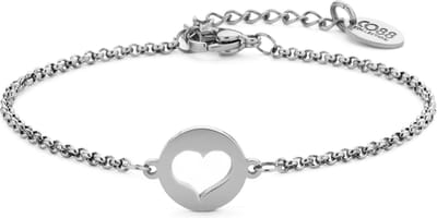 CO88 Collection Inspirational 8CB-90401 Stalen Armband met Hanger - Hart 10 mm - Lengte 16,5 + 3 cm - Cadeau voor haar - Zilverkleurig