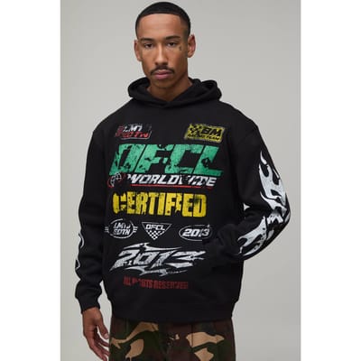 Zwarte Oversized Hoodie Met Moto Print | Black | Size 5XL