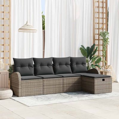 vidaXL - Bankstel - met - kussen - met - opslag - Grijs - poly - rattan