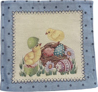 Kussenhoes - Gobelin - Pasen - Blauw - Met kuikentjes