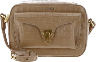 COCCINELLE Leren Schoudertas Avondtas Beat Croco Shiny Soft Crossover Bag Toasted Beige