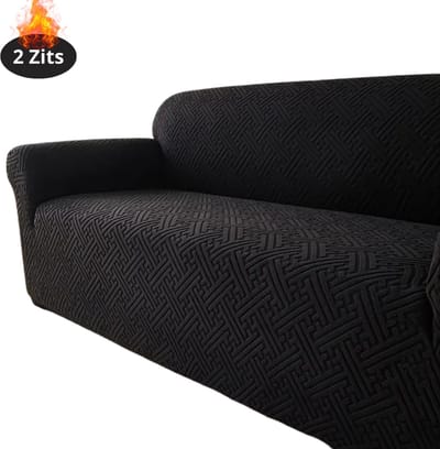 Livano Bankhoes - Bankbeschermer - Stretch - Sofa Cover - Effen - Zwart - 2 Zits