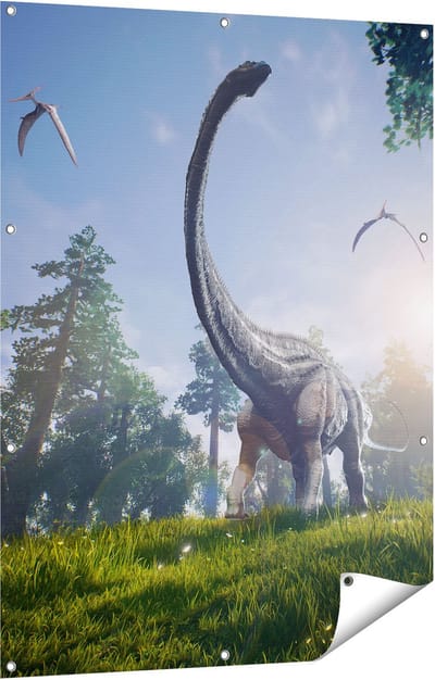 Gards Tuinposter Diplodocus Dinosauri�r in het Bos - 90x120 cm - Tuindoek - Tuindecoratie - Wanddecoratie buiten - Tuinschilderij