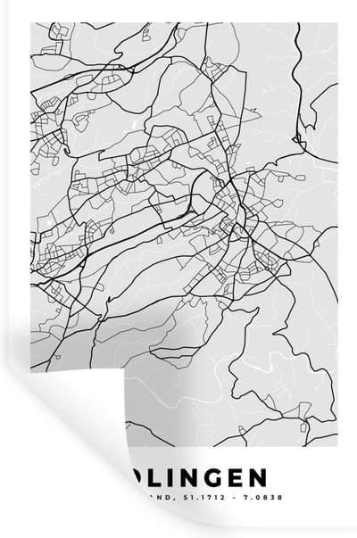 Muurstickers - Sticker Folie - Plattegrond - Duitsland - Solingen- Kaart - Stadskaart - 20x30 cm - Plakfolie - Muurstickers Kinderkamer - Zelfklevend Behang - Zelfklevend behangpapier - Stickerfolie