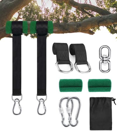 Ophang Koord Voor Hangmat, Hangstoel / Schommel - 2 x 300cm Ophangriem - Hangmat Bevestigingsset Inclusief Haken - Boomvriendelijke - Hangmatriemen - Schommelophangset - Hangmat Ophangsysteem - Karabijnhaak - Tot 300 kg - hangende riem - Zwart