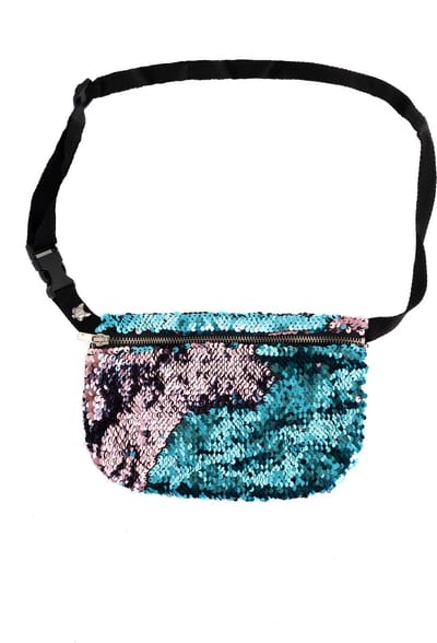 KIMU® Heuptas Pailletten Blauw Roze - Fanny Pack Heuptas - Blauwe Sequin Tasje Mermaid Zeemeermin Glitter Crossbody Tas Festival