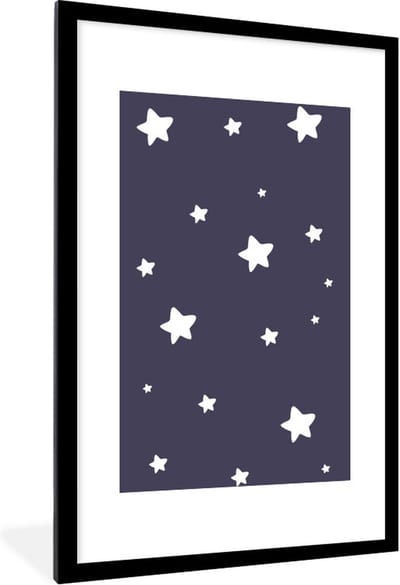 Fotolijst incl. Poster - Illustratie met een patroon van witte sterren op een donkerblauwe achtergrond - 60x90 cm - Posterlijst