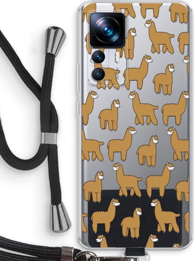 Case Company® - Hoesje met koord geschikt voor Xiaomi 12T hoesje met Koord - Alpacas - Telefoonhoesje met Zwart Koord - Bescherming aan alle Kanten en Over de Schermrand