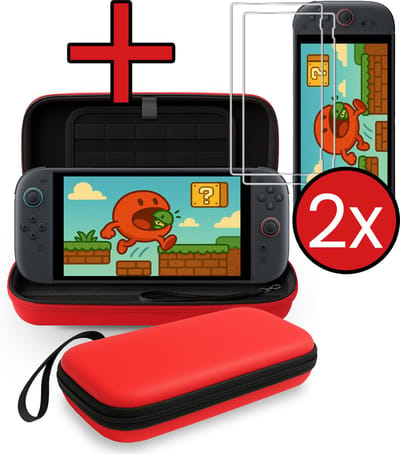 Hoes Geschikt voor Nintendo Switch 2 Case Hard Cover Bescherm Hoesje Koord Met 2x Screenprotector - Case Geschikt voor Nintendo Switch 2 Hoes - Rood