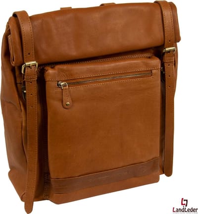 Landleder - Rugtas - Luxe Stone Washed Buffellederen Koeriers Rugtas - ”Georgia” - XXL - Cognac - afmeting 36 x 12 x 48(54) cm.