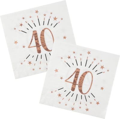 Verjaardag feest servetten leeftijd - 20x - 40 jaar - rose goud - 33 x 33 cm