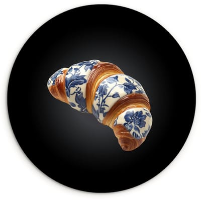 WallCircle® Wandcirkel 30x30 cm - Muurcirkel Croissant - Bloemenpatroon - Delftsblauw - Muurdecoratie woonkamer - Wanddecoratie keuken - Kamer decoratie accessoires - Ronde schilderijen