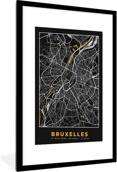 Fotolijst incl. Poster - Brussel - Stadskaart - Goud - Kaart - Plattegrond - 60x90 cm - Posterlijst