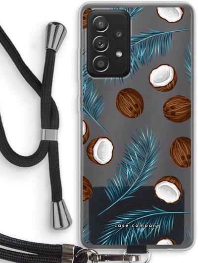 Case Company® - Hoesje met koord geschikt voor Samsung Galaxy A52s 5G hoesje met Koord - Kokosnoot - Telefoonhoesje met Zwart Koord - Bescherming aan alle Kanten en Over de Schermrand