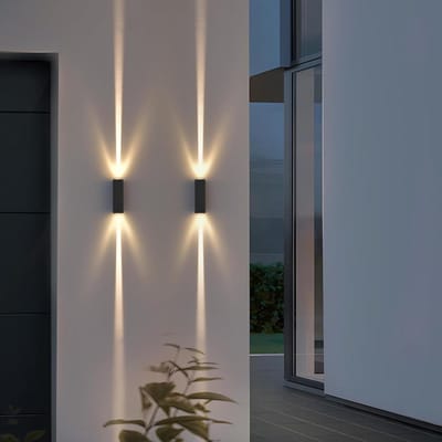 GELLDG LED-wandlampen geschikt voor buiten - Set van 2 - IP65 - Buitenverlichting - Aluminium - Verlichting boven en onder - 6W - 3000K - Geschikt voor binnenmuren, gangen, terrassen en trappenhuizen