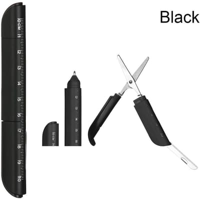 Creatieve Multifunctionele 3 in 1 Plastic Liniaal Balpen Met Opvouwbare Schaar Schrijfpennen Kantoor School Schrijfwaren