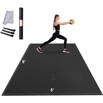 VEVOR oefenmat, antislip, hoogwaardige yogamat met hoge dichtheid, workout yogamat voor mannen en vrouwen, fitness- en oefenmat met tas en draagriem, voor alle soorten yoga, pilates en vloeroefeningen thuis (2,4 x 1,5 m)